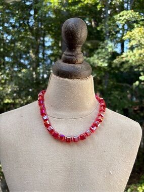 Red Pave Ball Necklace Magnetic Closure